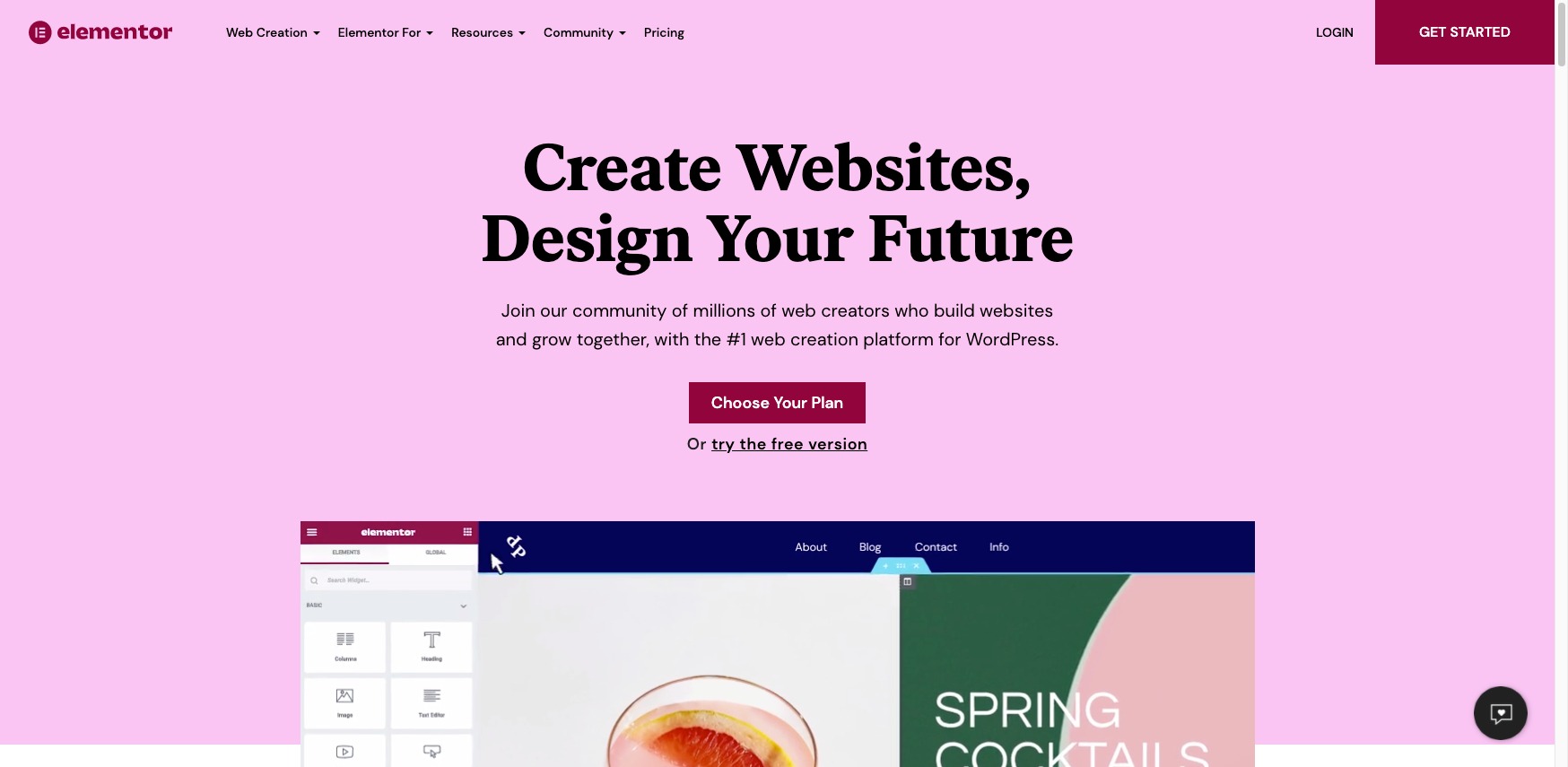 Elementor Vs Divi - Elementors home page